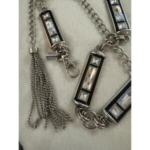 Express Rhinestone Jeweled Embellished Bling Silver Black Belt Size M/L